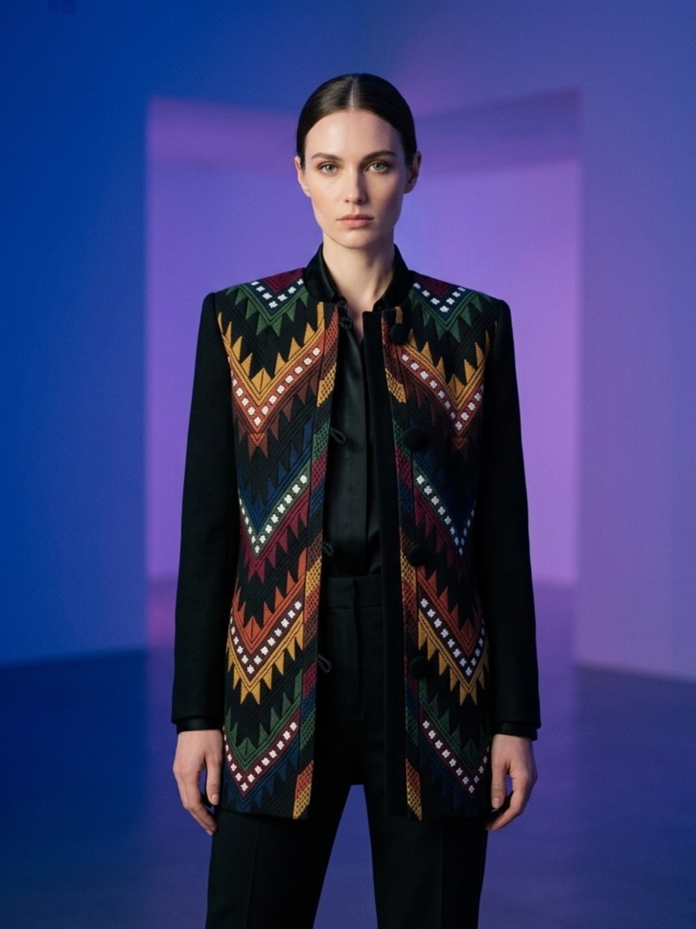 Nwots Black Multicolour Chevron Coat Size Small